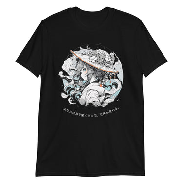 Elegant Anime Lady with Abstract Shapes T-Shirt